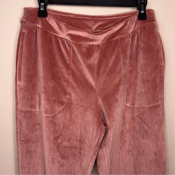 Medium Soma Blush Pink Ribbed Velour Jogger Pants Pull On Tapered Leg Cozy - Picture 3 of 10